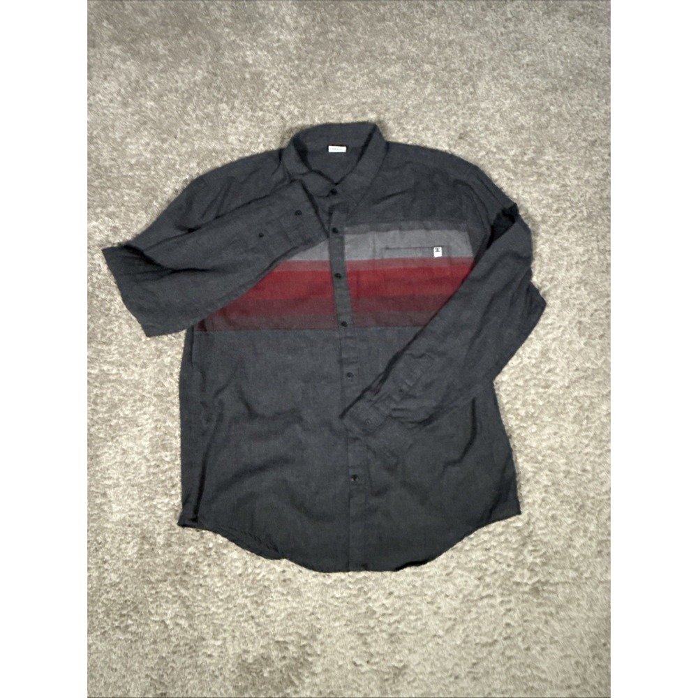 DC Apparel Button Down Long Sleeve Men's Shirt 2XL Gray Red - Picture 2 of 14